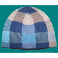 Checked Pattern Knitted Beanie Warm Hat with Fleece Inside (1-2543)